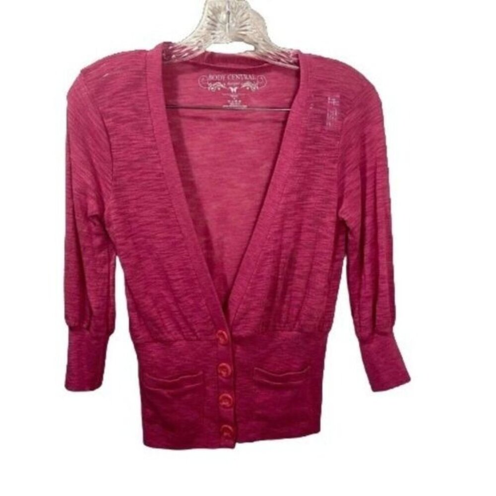 Body Central Cropped‎ Cardigan 3/4 Sleeve V-Neck Button Down M
